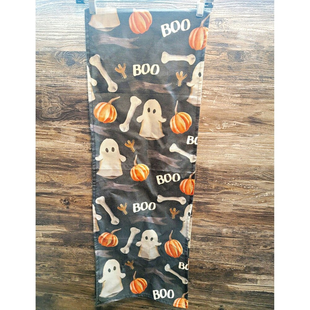 Halloween Reversible Table Runner Ghost Pumpkin Bones BOO Black/Orange/White